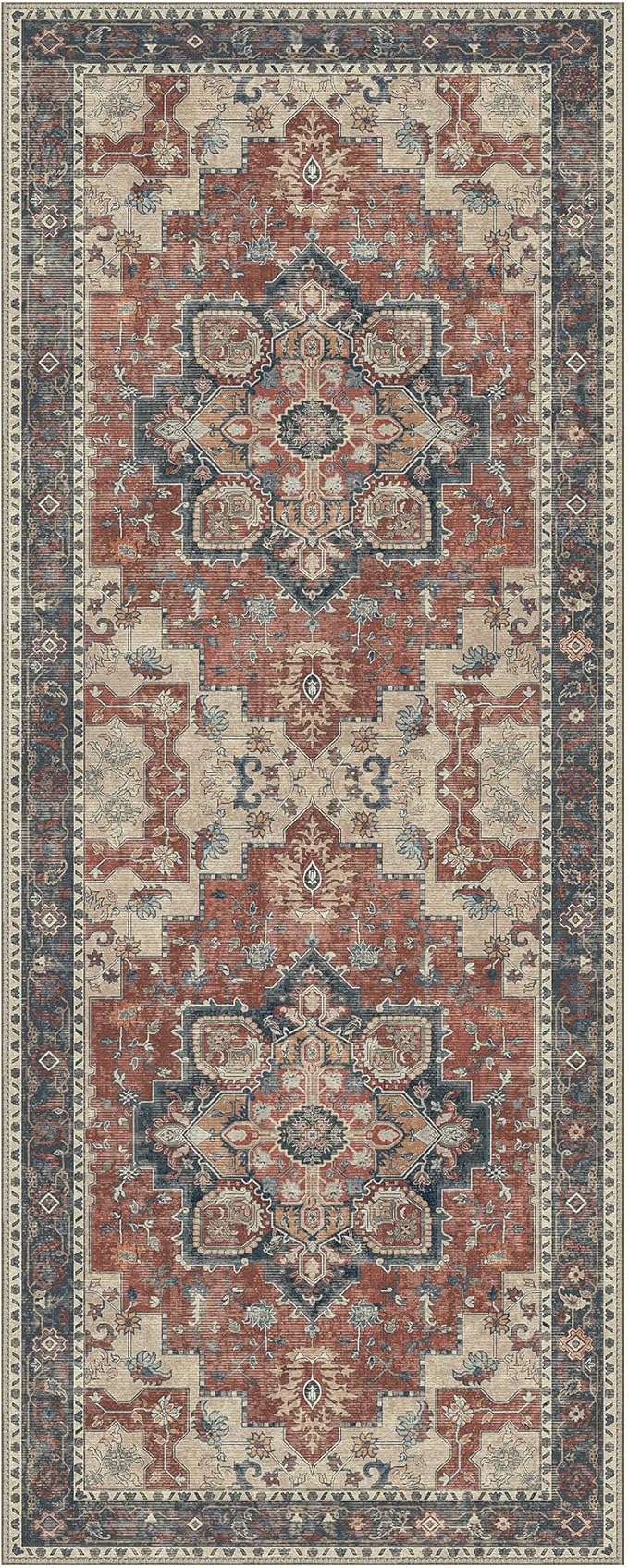 GENIMO 2x5 Runner Rugs for Hallway, Machine Washable Non Slip Vintage Rugs, Low Pile Lightweight Soft Print Rug for enrtyway, Corridor, Home Office, Kitchen, Bordeaux