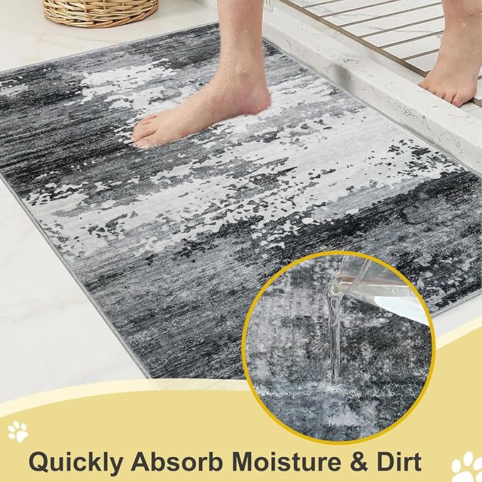 COMSLE Door Mat Soft Absorbent Indoor Front Entryway Rug Machine Washable Entrance Mats for Muddy Paws Non Slip Throw Rugs 24" x 48" Doormat for Inside Foyer Bedroom - Gray
