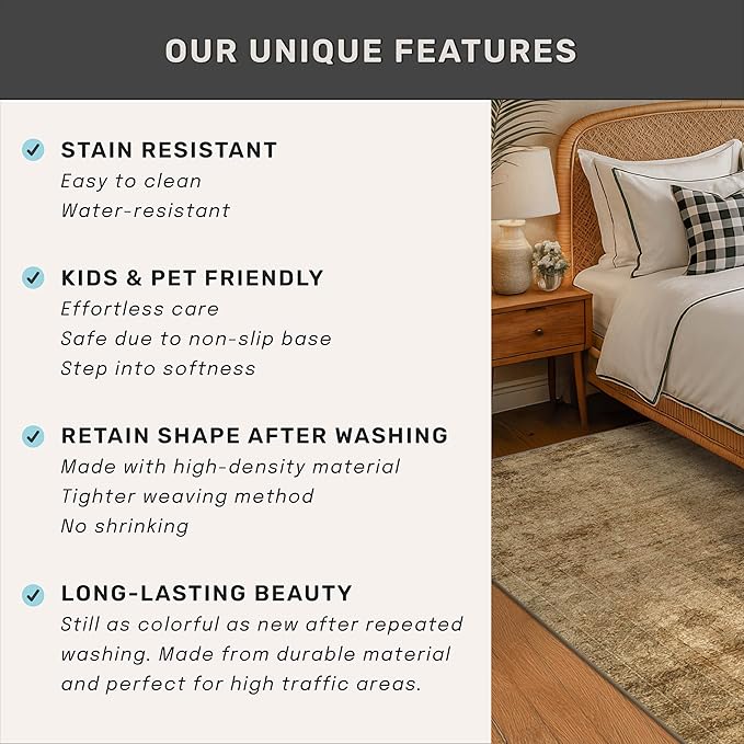 2'6"x8' Brown and Gold Kitchen Runner Rugs Non Skid Washable - 8ft Long Rugs for Hallway, Vintage Abstract Design Entryway Carpet, Neutral Dark Farmhouse Medallion Decor