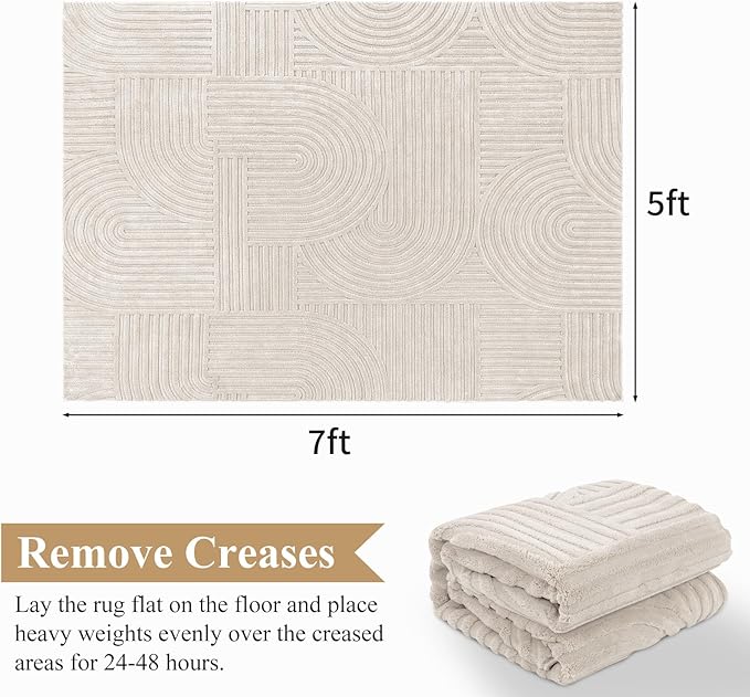 Pauwer 5x7 Washable Area Rugs for Living Room Modern Beige Solid Color Soft Fluffy Rugs for Bedroom Non Slip Boho Accent Indoor Mat Floor Carpet Cover for Kids Room Dining Room Kitchen Office