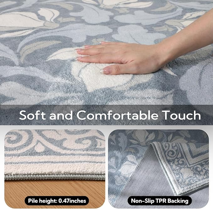SOULFUL Medium Pile 2x3 Entryway Rug - Cozy Soft Underfoot Small Area Rug - Greige Boho Floral - Washable Non-Slip - Perfect for Hallway Kitchen Bedroom Bathroom Indoor Entrance
