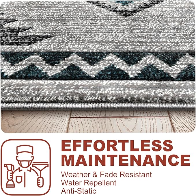 YHSF South West Native American Rug Ritz – Native Tribal American Indian Inspired Rug - Living Room, Bedroom, Hallway, Entryway & High-Traffic Area Rugs - Washable - Soft - Steel, 2 Feet x 7 Feet