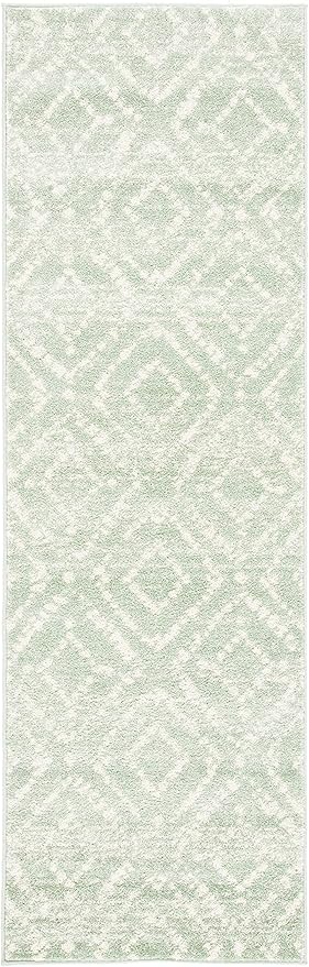 SAFAVIEH Adirondack Collection Runner Rug - 2'6" x 10', Green & Ivory, Modern Diamond Distressed Design, Non-Shedding & Easy Care, Ideal for High Traffic Areas in Living Room, Bedroom (ADR131Y)