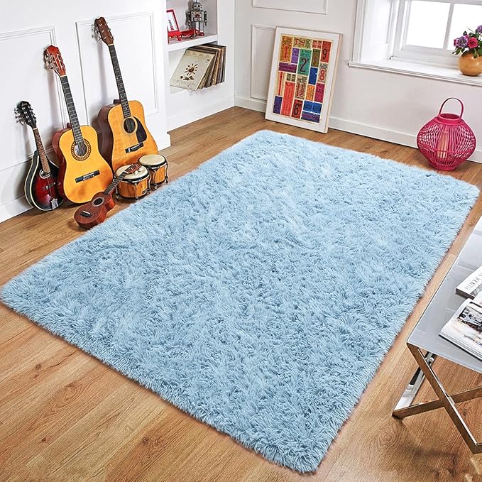 Beglad Fluffy Area Rugs 4x6 Feet, Modern Minimalist Style Shag Rugs, Non-Slip Indoor Carpet Soft Rugs for Bedroom, Living Room & Kids Room, Cobalt Blue