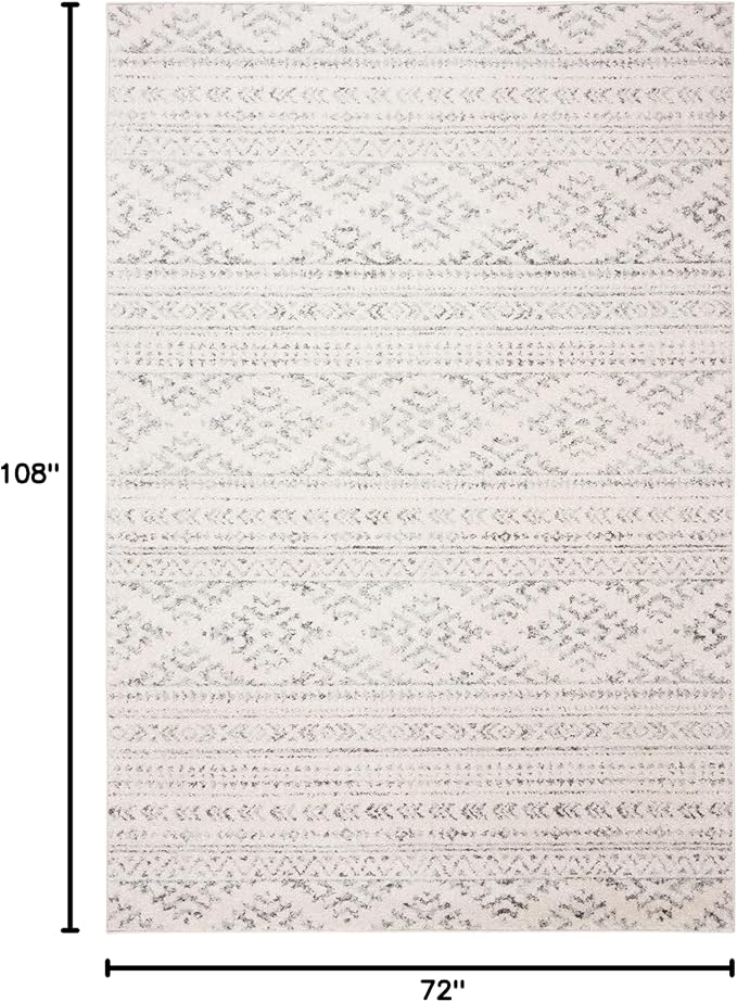 SAFAVIEH Area Rug 6x9 - Tulum Collection - Ivory & Grey, Moroccan Boho Tribal Design, Non-Shedding & Easy to Clean, Ideal for Living Room, Bedroom, Dining Space (TUL272A)