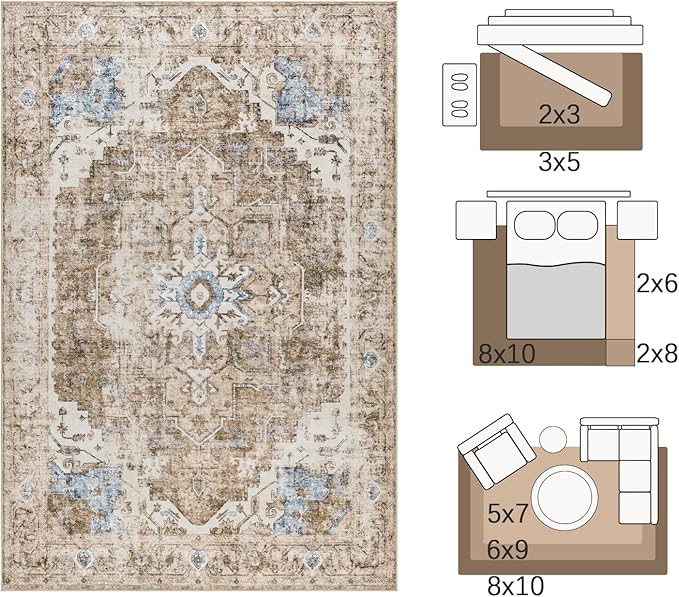 jinchan Kelda Runner Rug 3x10 Washable Rug Soft Hallway Runner Indoor Vintage Print Floor Cover Retro Distressed Lightweight Non-Slip Thin Carpet for Bathroom Kitchen Living Room Bedroom Brick Red
