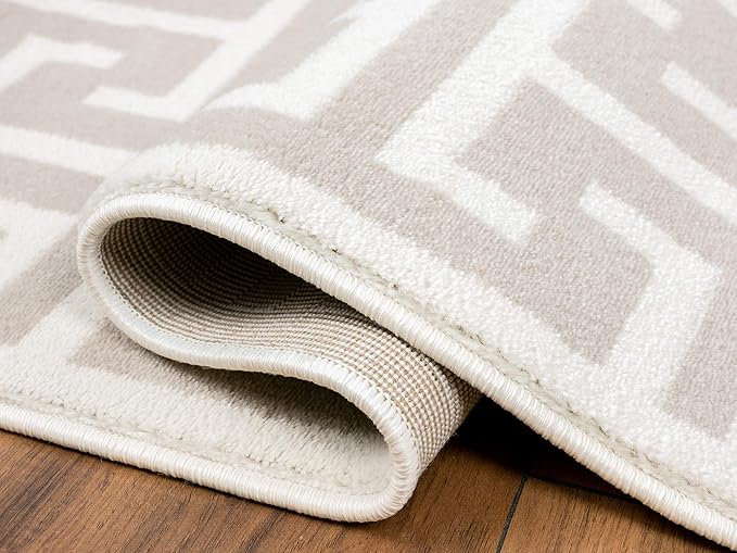 Abani Contemporary 3D Beige & White Modern Greek Key Pattern Area Rug - Geometric Meander 4' x 6' Arto Collection Neutral Rug Rugs