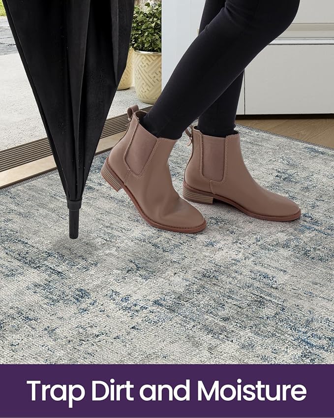 DEXI Area Rugs for Entryway 2x3, Washable Low Pile Modern Abstract Entry Rug Non Slip, Small Indoor Door Mat for Bedroom Kitchen Entrance Hallway, Blue