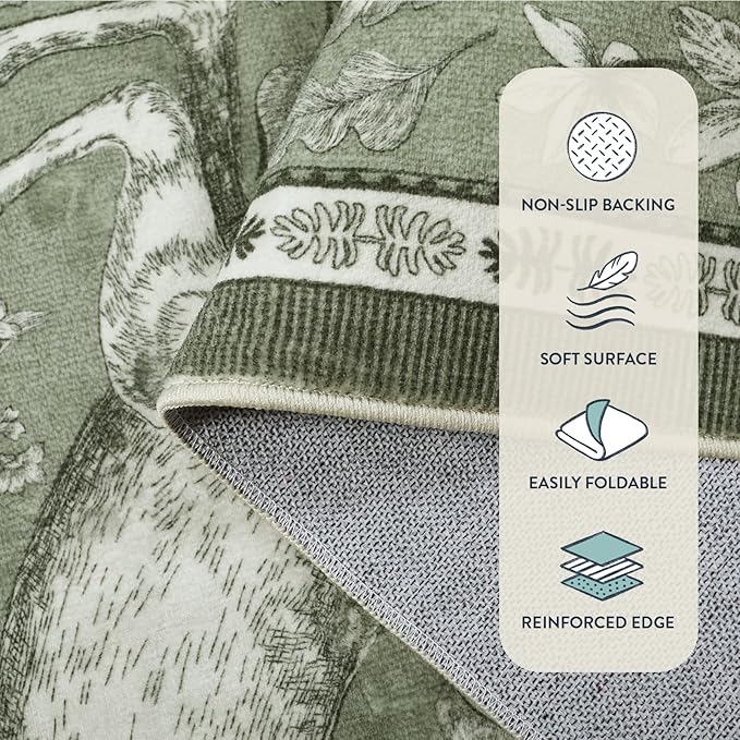Lahome Boho Animal Washable Rugs for Living Room 8x10, Green Soft Rugs for Bedroom, Botanical Large Boho Non Slip Dining Room Carpet for Under Table Office Kids Playroom (8x10ft,Green)