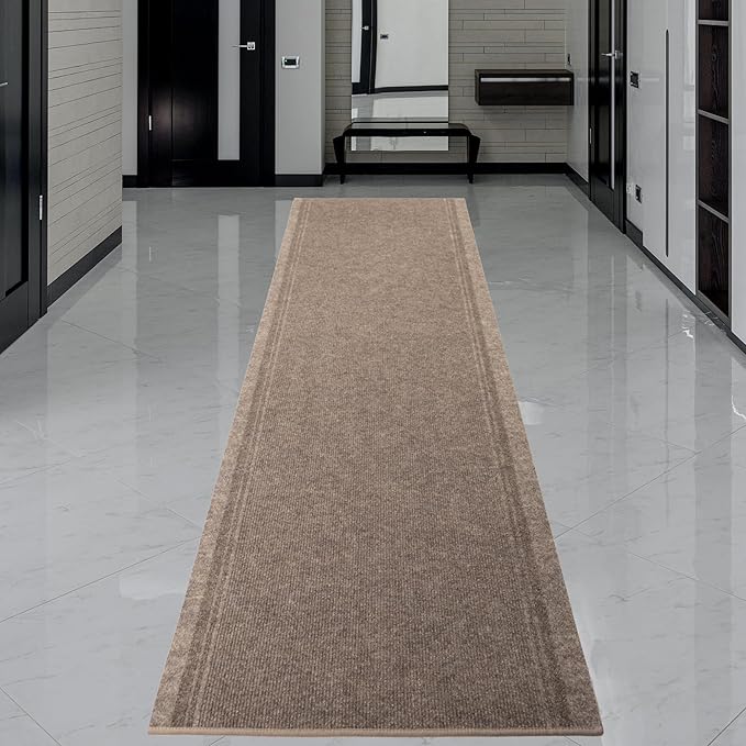 English Home Custom Size Anti Slip Striped Design Light Weight Durable TPR Backing Thin Pile Runner Rug (26" x 20')
