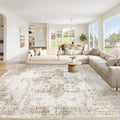 Area Rug 9x12 Washable Rug, Vintage Boho Medallion Rugs Non-Slip Soft Low Pile Large Distressed Rug Indoor Retro Carpet for Living Room Bedroom Dining Room Home Office (Taupe, 9'x12')