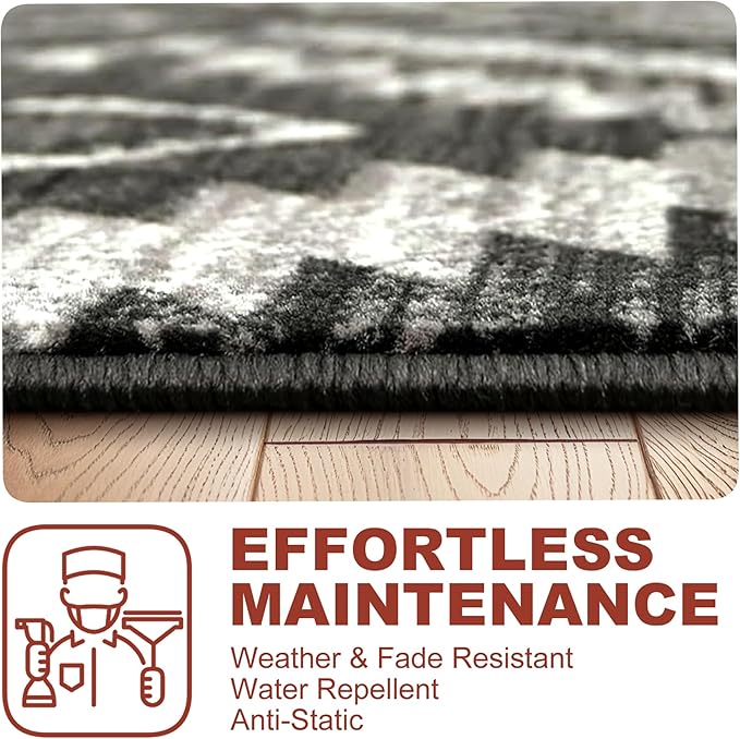 YHSF South West Native American Rug Ritz – Native Tribal American Indian Inspired Rug - Living Room, Bedroom, Hallway, Entryway & High-Traffic Area Rugs - Washable - Soft - Dark Grey, 8 Feet x 10 Feet