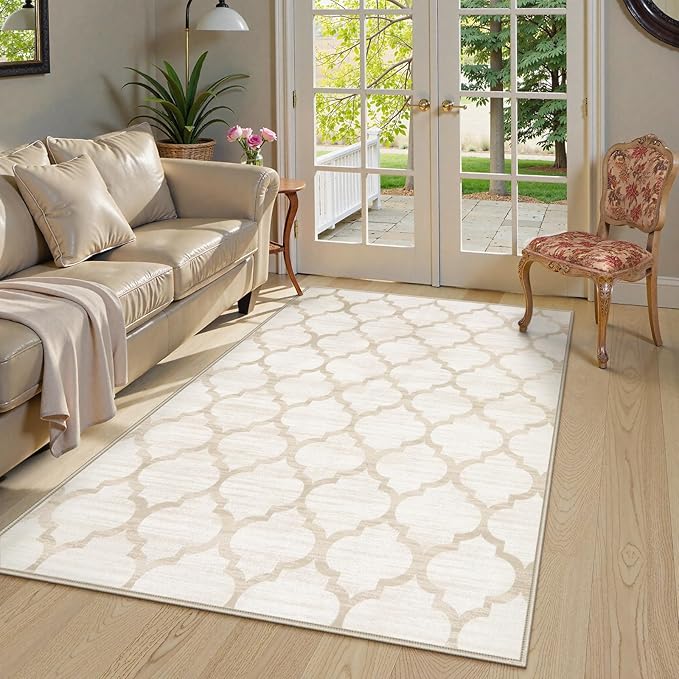 Lahome Moroccan 5x7 Area Rugs for Living Room Machine Washable Rug,Beige Rug for Bedroom Soft Low Pile Non-Slip, Large Carpet for Dinning Playroom Classroom Room Decor
