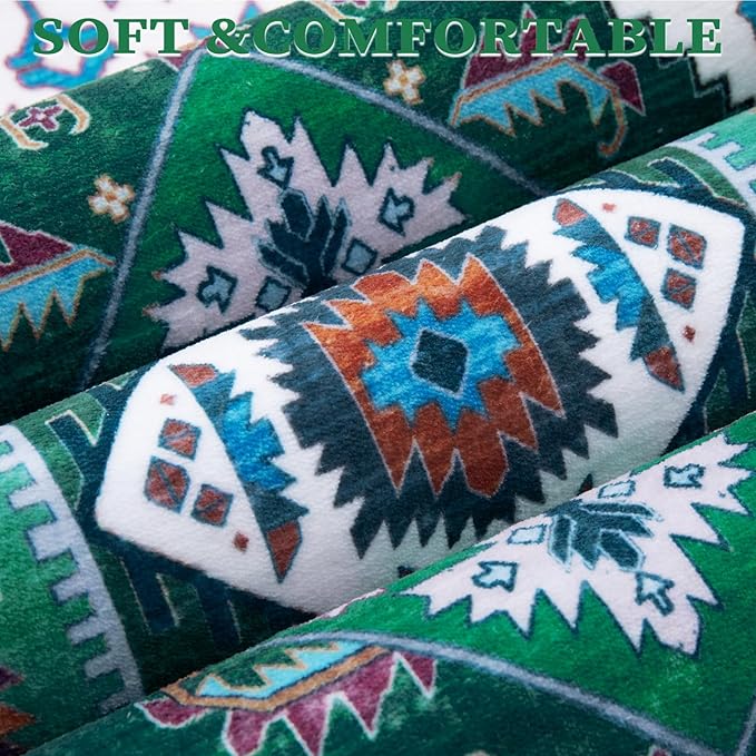 SERISSA Boho Rugs for Entryway, 2x3 Washable Non-Slip Entryway Rug Small Area Rug, Ultra Soft Oriental Vintage Green White Low-Pile Indoor Door Mat Floor Carpet for Entrance Bedroom Kitchen Bathroom