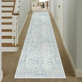 Blue Runner Rug 3x10 Hallway Machine Washable Kitchen Vintage Distressed Non Slip Long Carpet Indoor Retro Floral Bedroom Accent Throw Rug for Bathroom Office Laundry Dining Room