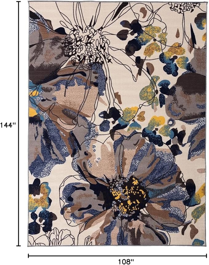 Rugshop Cream Bright Flowers Non Slip Non-Shedding Area Rug for Living Room, Dining Room and Large Spaces, 9' x 12'
