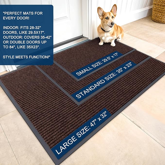 OLANLY Front Door Mat Indoor Outdoor Entrance, Waterproof Heavy Duty Doormat, Fade Resistant, Low Profile, Easy Clean Patio Porch Welcome Floor Mats for Entry, 71x34, Brown