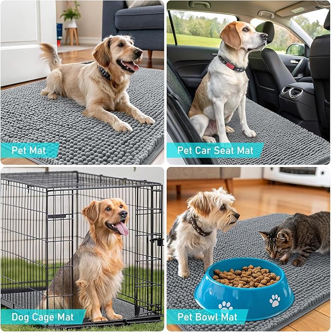 OLANLY Dog Door Mat for Muddy Paws 59x35, Absorbs Moisture and Dirt, Absorbent Non-Slip Washable Doormat, Quick Dry Chenille Mud Mat for Dogs, Entry Indoor Entryway Carpet for Inside Floor, Grey