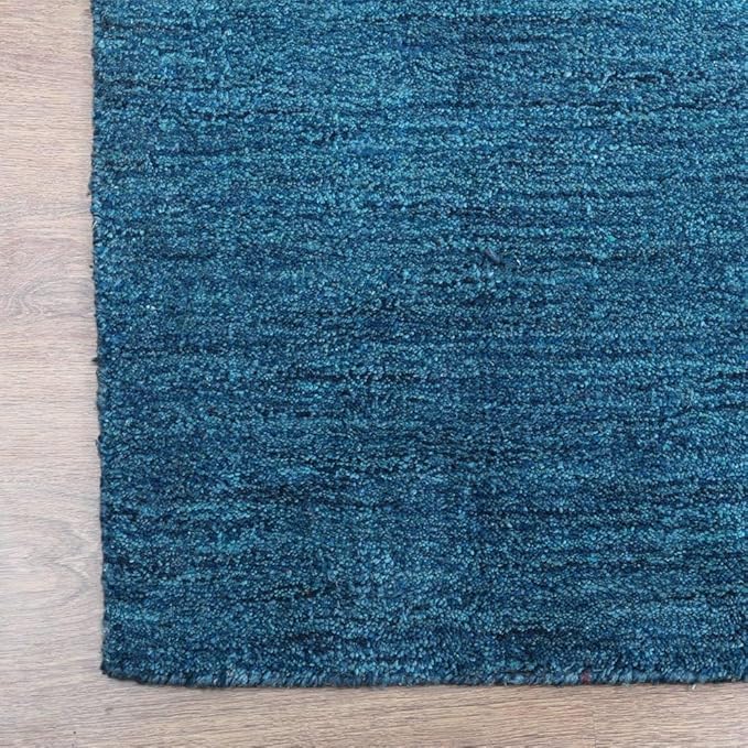 Hand Knotted Loom Wool ECO-Friendly Area Rugs - 2'6"x8', Runner, Blue Color, Solid Plain Design, High Pile Thick Handmade Anti Skid Area Rugs for Living Room, Bed Room (L00111)