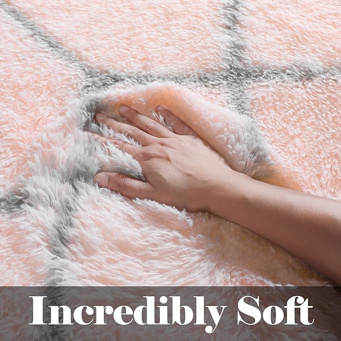 ONASAR Rugs for Living Room Bedroom, 5x8 Washable Fluffy Pink and Grey Area Rug, Geometric Boho Soft Plush Shaggy Fuzzy Floor Carpet for Nursery Kids Girls Boys Teen Dorm Home Decor Aesthetic