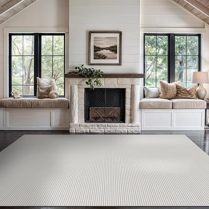 Beverly Rug Micro Loop Large Area Rug White 9x12 Modern Luxury Trellis Geometric Durable Indoor Area Rugs for Living Dining Room Office Stain Resistant Non Shedding Casual Indoor Carpet White 9 x 12