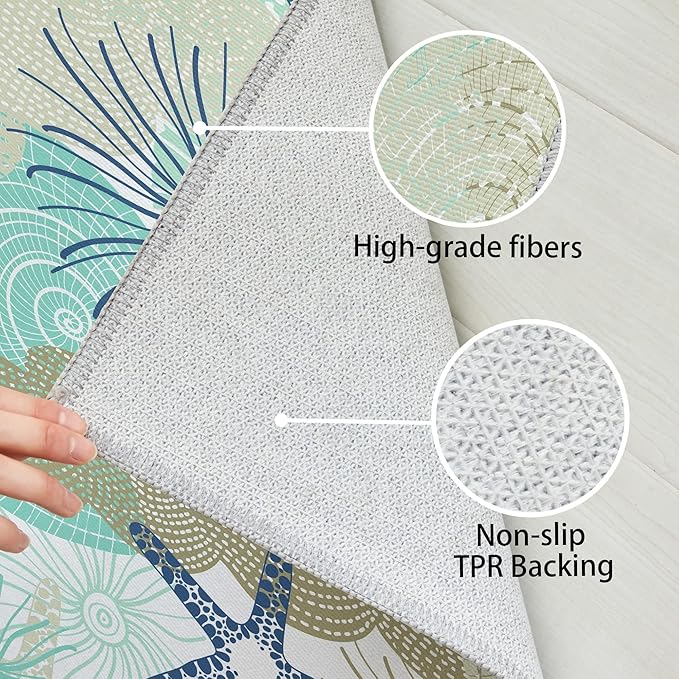 Tritard Coastal Area Rugs Nautical Beach Themed Non-Slip Machine Washable Rugs Modern Floor Carpet for Living Room Bedroom, 8x10, Navy