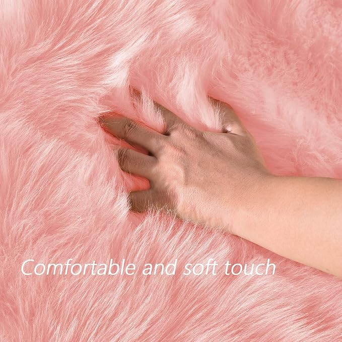 Latepis Big Pink Area Rugs for Living Room 6.7x10 Faux Sheepskin Fur Rug Washable Fluffy Rugs for Bedroom Fuzzy High Pile Plush Rug for Girls Room Luxury Home Decor