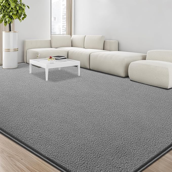 Large Area Rugs for Living Room Bedroom, 7x10 Feet Grey Rug, Minimalist Modern Shag Rug, Soft Thick Comfy Memory Foam Indoor Carpet, Non-Slip Washable Rug for Boys Girls Dorm Nursery Room Home Decor
