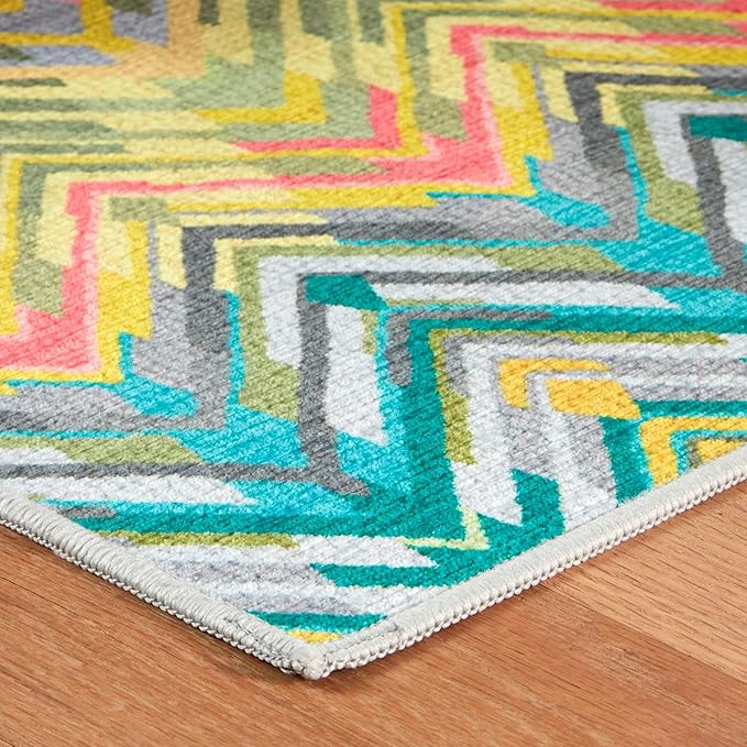 Dash & Albert Seneca Multi Machine Washable Rug, 6 X 9 Feet, Multi Graphic Pattern