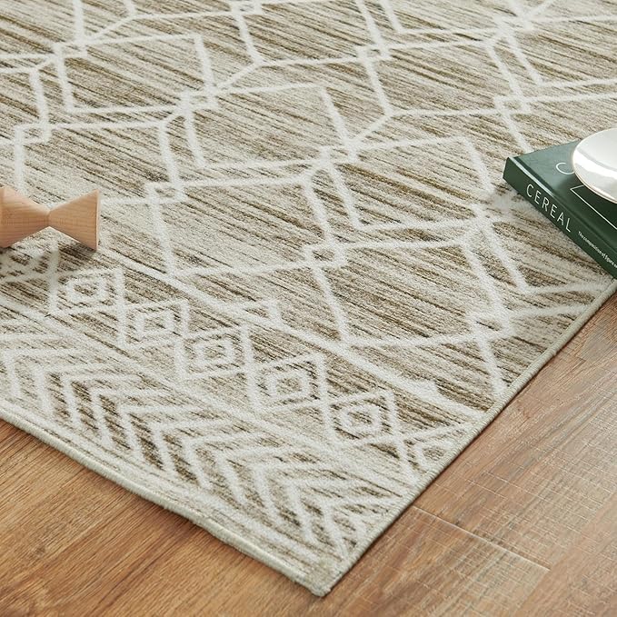 jinchan Moroccan Runner Rug 3x8 - Kitchen Machine Washable Runner Rug Modern Geometric Low-Pile Lightweight Non-Slip Carpet for Entryway Hallway Laundry Room Bedroom Bedside (3x8ft, Taupe)