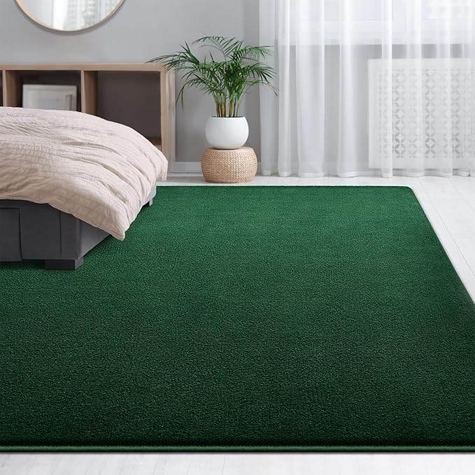 Large Area Rugs for Living Room Bedroom, 7x10 Feet Dark Green Rug, Minimalist Modern Shag Rug, Soft Thick Memory Foam Indoor Carpet, Non-Slip Washable Rug for Boys Girls Dorm Nursery Room Home Decor
