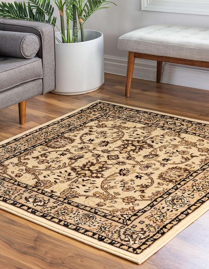 Unique Loom Sialk Hill Collection Area Rug - Washington (5' Square Ivory/Black)