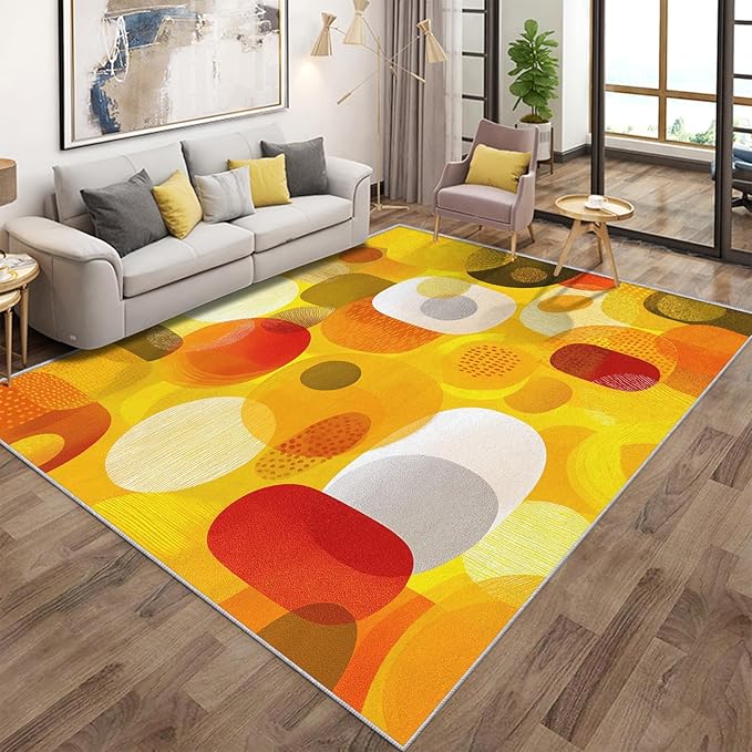 Abstract Geometry Rugs for Home Decor, 4x6 ft, Mid Century Modern Area Rugs for Living Room, Soft Non Slip Washable 70s 80s Geometric Carpet Bedroom Decorations Dt-Ghf-19
