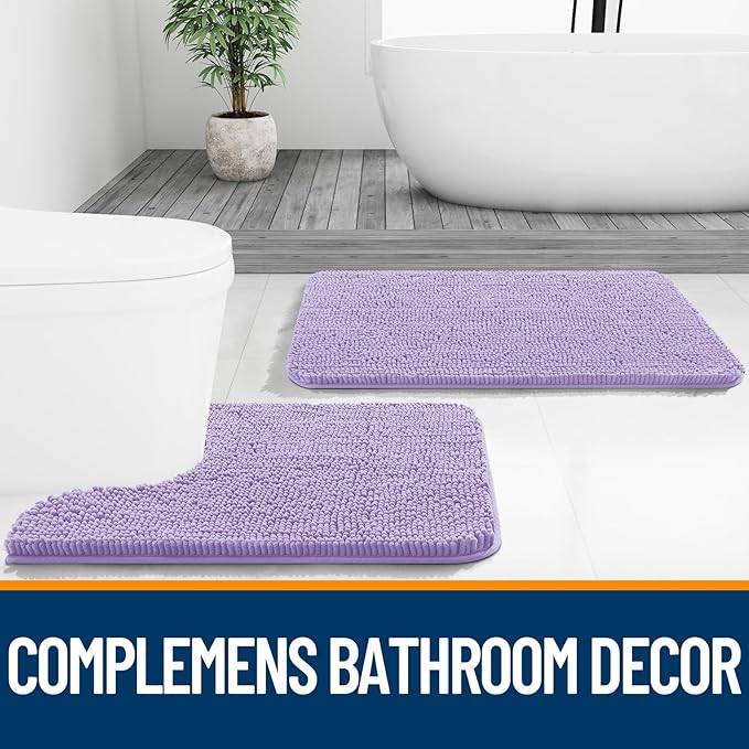 OLANLY Bathroom Rugs 47x24, Extra Soft Absorbent Chenille Bath Rugs, Rubber Backing Quick Dry, Machine Washable Bath Mats for Bathroom Floor, Tub and Shower, Home Decor Accessories, Lavender