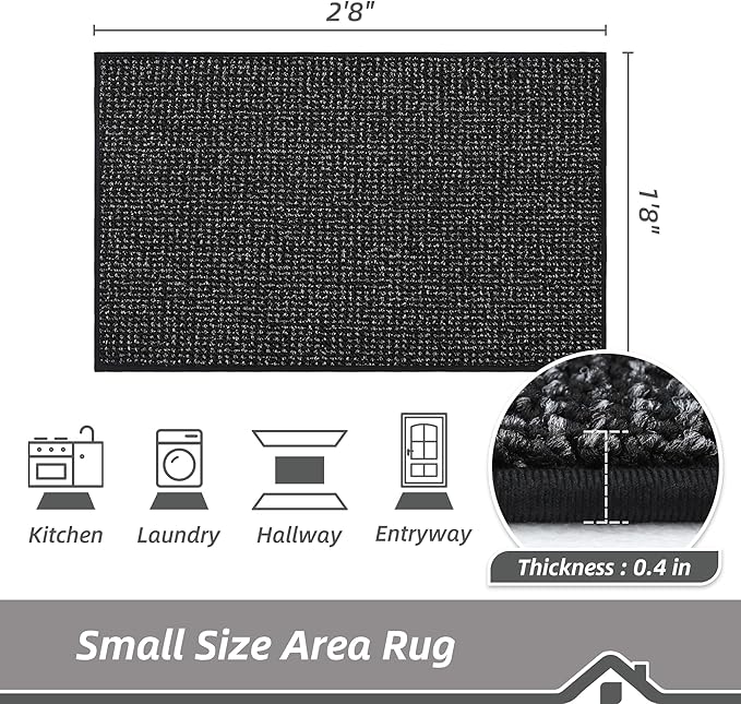 BEQHAUSE 20"x32" Entryway Rug Indoor Door Mat Non-Slip Washable, Hallway Rugs Absorbent & Stain Resist Hall Carpet Runner Rugs for Entryway, Front Door Floor Mats Laundry Room Rugs for Entry, Black