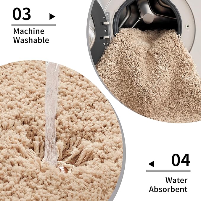 Beige Bathroom Runner Rug 24x59 Non Slip Fluffy Long Bath Mat for Bathroom Floor Washable Plush Luxury Bath Rug for Tub Absorbent Shower Sink Mat Bedside Rug