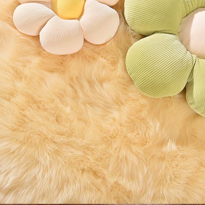Latepis Yellow Runner 2x6 Fluffy Rug Faux Sheepskin Fur Rug for Bedroom Living Room Décor Cushion Fuzzy Boho Rugs, Runner