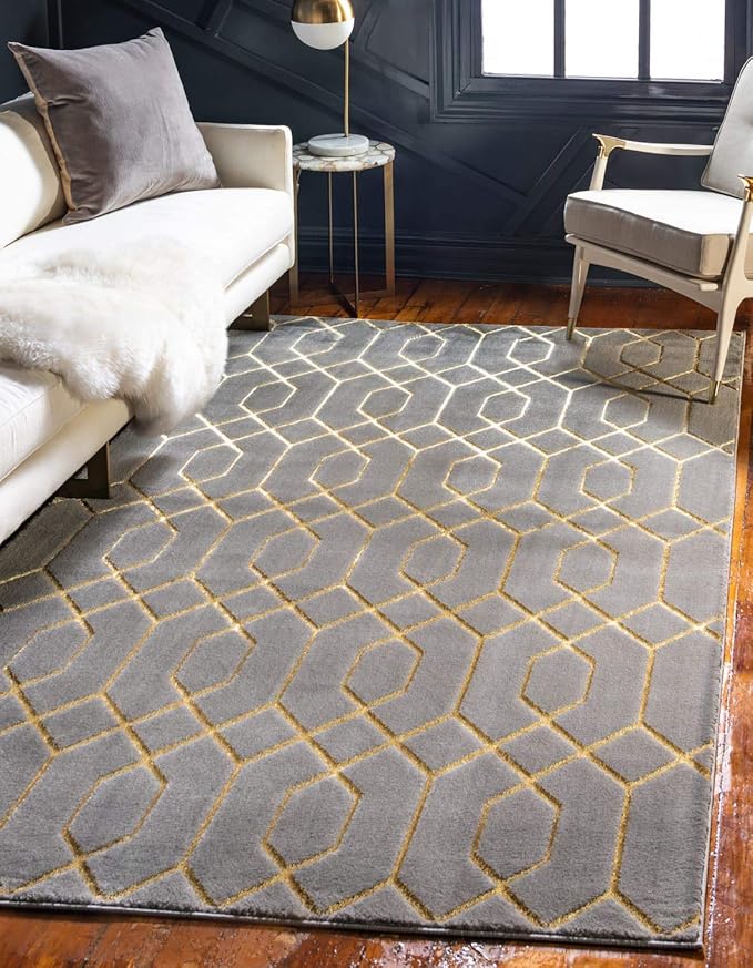 Unique Loom Marilyn Monroe Glam Collection Area Rug - Trellis (4' 1' x 6' 1' Rectangle, Gray Gold/ Gold)
