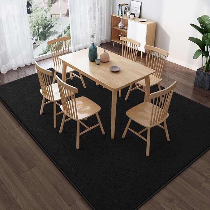Large Modern Area Rugs for Living Room Bedroom, 5x8 Feet Black Ultra Soft Solid Thickened Memory Foam Indoor Minimalist Carpets, Non-Slip Comfy Rugs for Boys Girls Nursery Kids Room Home Décor