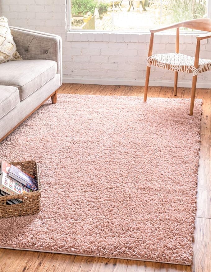 Unique Loom Davos Shag Collection Area Rug - Solid (4' 1" x 6' 1" Rectangle, Dusty Rose)