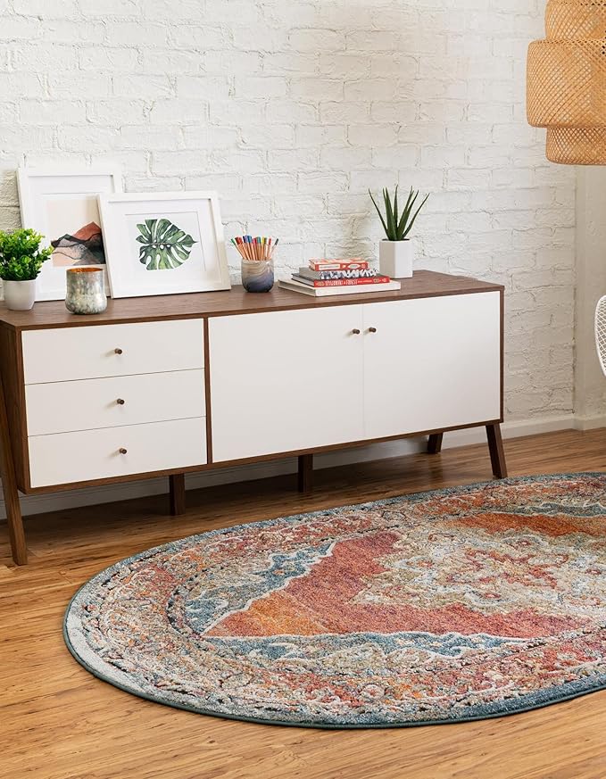 Unique Loom Isabella Collection Area Rug - Rossellini (7' 10" x 10' Oval, Rust Red/ Beige)