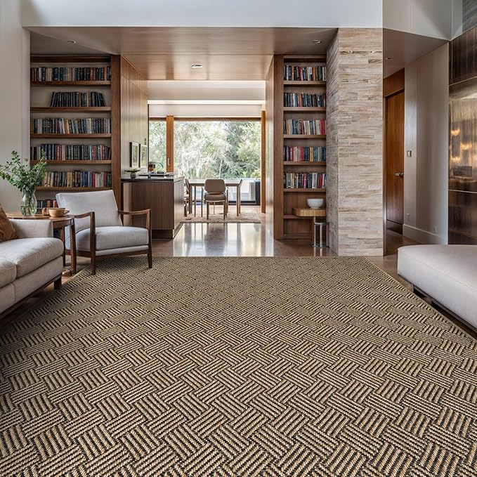 Easy Jute Rugs 9x12 Herringbone Natural Color Living Room Indoor Outdoor Area Rug for Patio and Kitchen Rug High Traffic Washable Easy to Clean Solid Boho Woven Design Carpet (9 x 12)