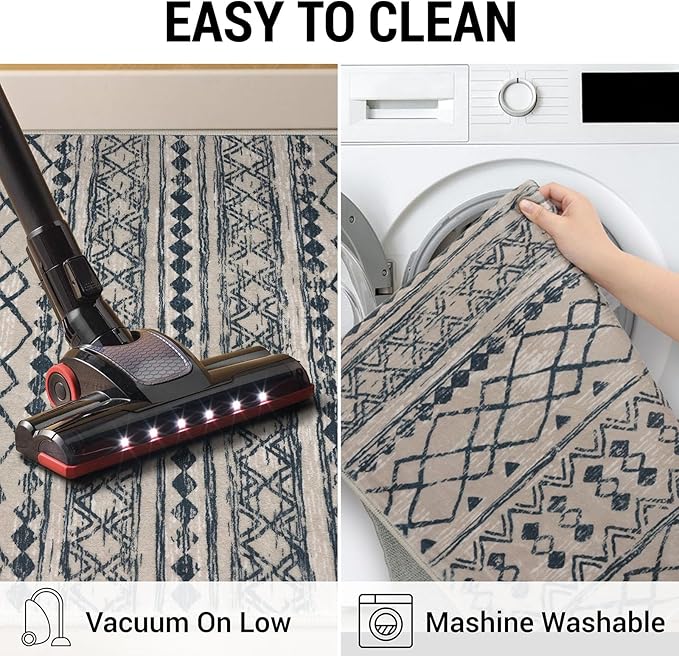 KUTA Boho Kitchen Rug 2x5 Light Brown Black Moroccan Washable Runner Rug Non-Slip Vintage Hallway Runners Ultra Soft Distressed Geometric Floor Carpet for Bedroom Laundry Living Room