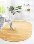 Unique Loom Trellis Frieze Collection Area Rug - Geometric (7' 10" x 10' Oval, Yellow/ Ivory)
