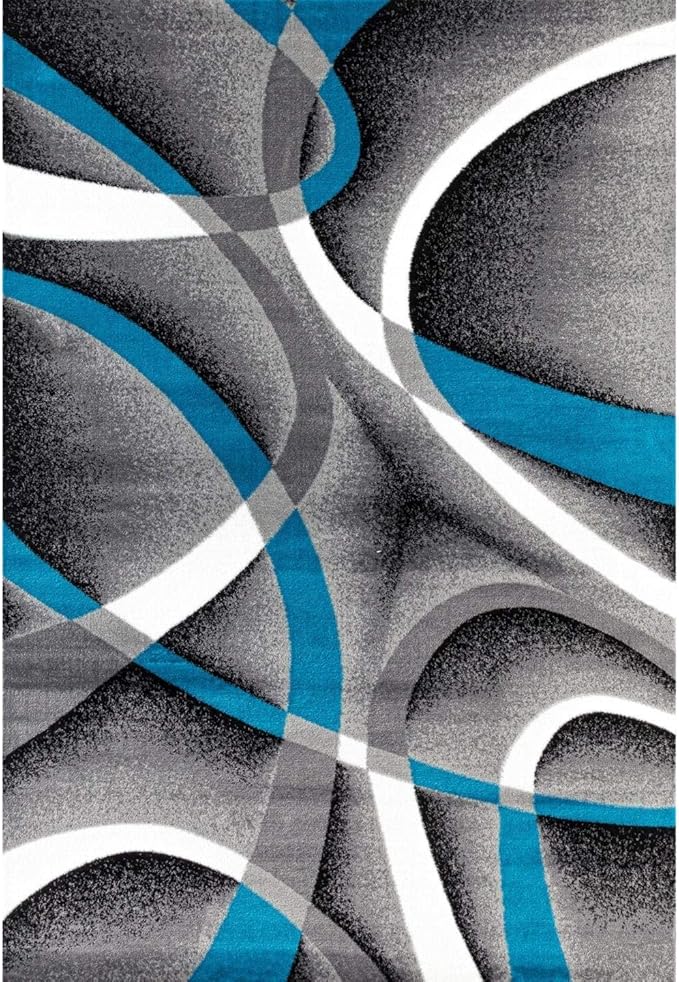 2305 Geometric Abstract Turquoise 9x12 Area Rugs for Living Room