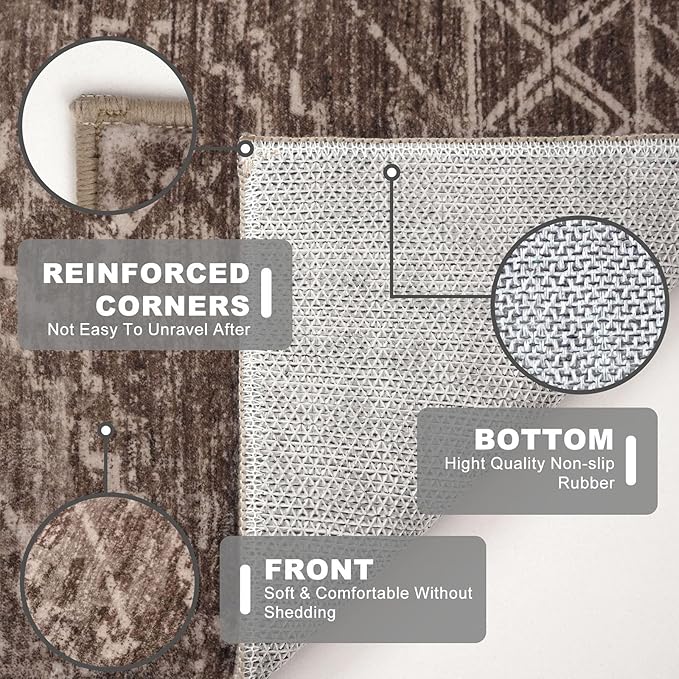 KILOCOCO Boho Entryway Rug 2x3 Printed Small Area Rug Indoor Door Mat Machine Washable Kitchen Rugs Super Soft Non Slip Throw Rugs for Bedroom Entrance Geometric Laundry Room, Rust Red