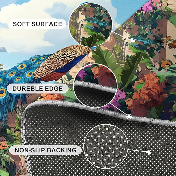 Peacock Rugs for Living Room - 4x5 Rug, Tropical Palm Leaves Area Rugs for Bedroom, Peacock Decor Rug, Floral Animal Washable Carpet, Peafowl Carpet - Peafowl Home Decor & Gifts