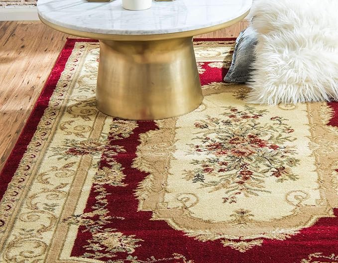 Unique Loom Versailles Collection Traditional Classic Floral Motif Area Rug (9' 0 x 12' 0 Rectangular, Burgundy/ Ivory)