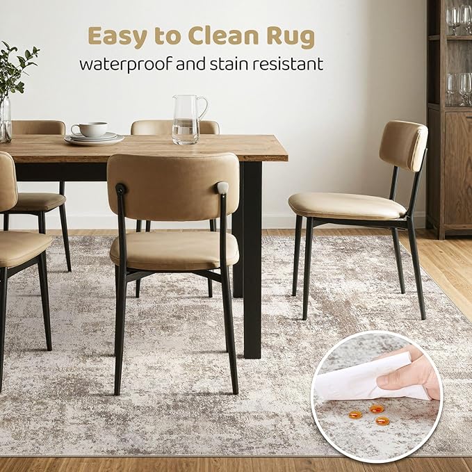 5x8 Area Rugs Living Room: Washable Large Abstract Soft Rug Stain Resistant Indoor Floor Non-Slip Accent Carpet for Women Modern Home Enthusiasts Aged 25-45 - Bedroom Nursery Playroom- Beige Brown