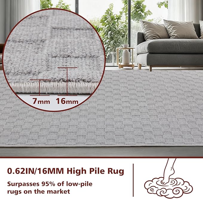 ANSSO 5x7 Wool Rugs for Living Room,80% Merino Wool and 20% Cotton Soft Tufted Area Rug with Cotton Non-Slip Backing,Large Area Rug for Bedroom Bedroom, Dining and Home Office (Deep Gray)